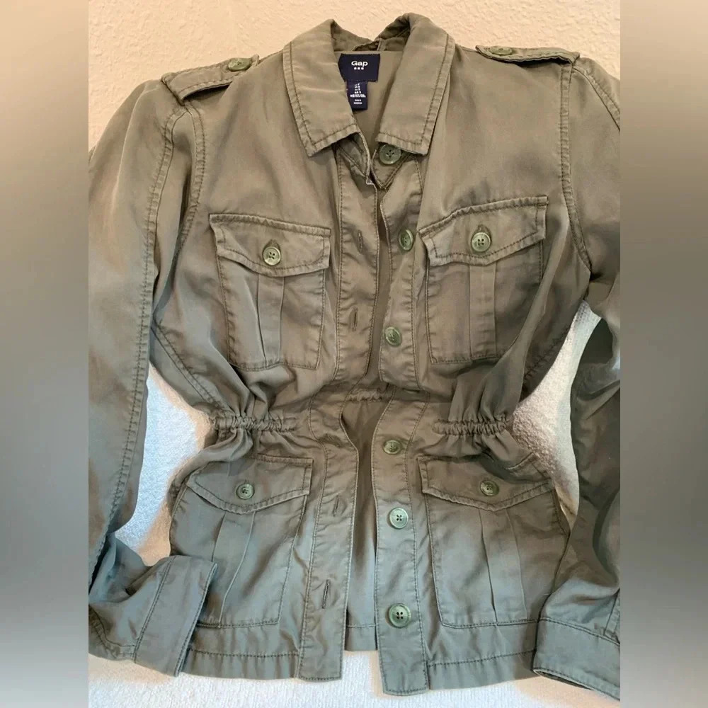 Gap Women's Military Army Green Lightweight Drawstring Waist Utility Jacket s SP - Picture 6 of 7